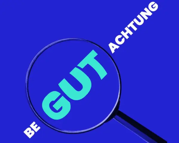 Lupe über dem Wort "GUT". Daneben "BE" und "ACHTUNG". Eine schlechte Erfahrung mit MDK wird hier visuell dargestellt.