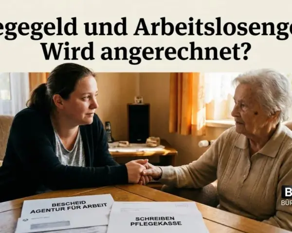 Eine junge Frau hält die Hand einer älteren Dame. Auf dem Tisch liegen Dokumente. Darf ich arbeiten, wenn ich Pflegegeld bekomme?