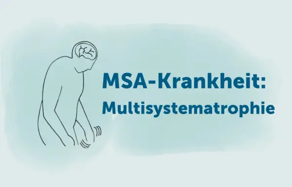 Stilisierte Darstellung eines Menschen mit Zittern in den Händen, der die MSA-Krankheit (Multisystematrophie) im Endstadium symbolisiert.