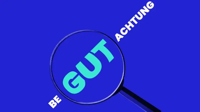 Lupe über dem Wort "GUT". Daneben "BE" und "ACHTUNG". Eine schlechte Erfahrung mit MDK wird hier visuell dargestellt.